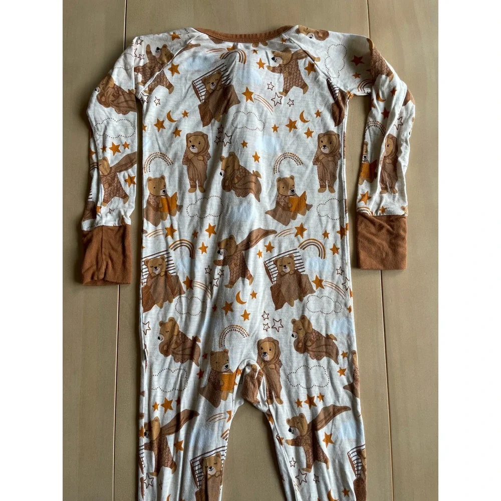 Little Sleepies Bamboo Teddy Bear Foldover Sleeper Footie PJs Pajamas Romper